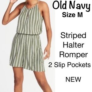 Green Striped Halter Romper Spring Summer Outfit ☀️